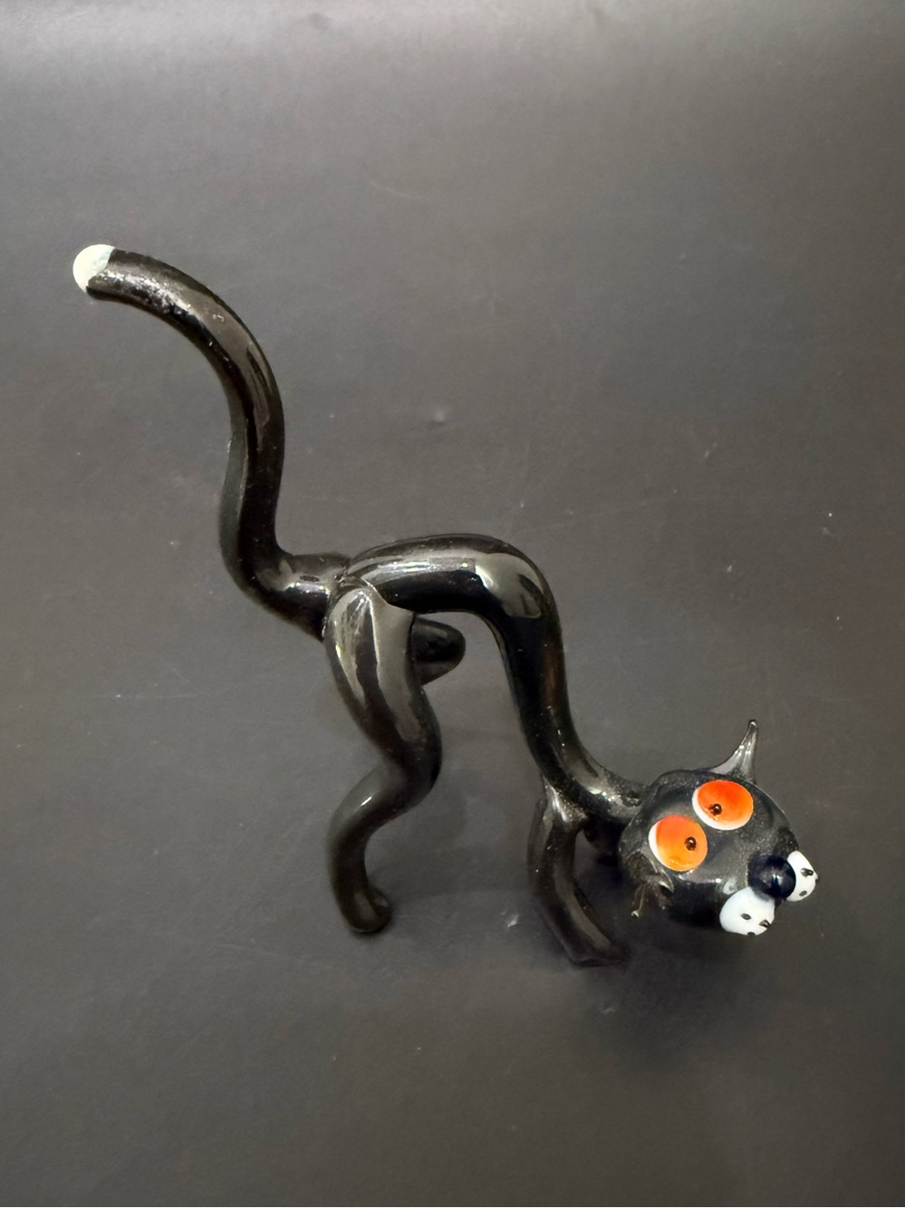 Vintage Murano Style Scary Black Cat Art Glass 4” Figurine